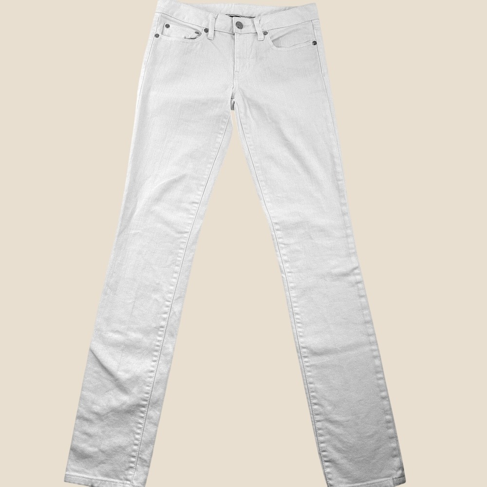 Tory Burch Super Skinny Jeans Women's White Stretch Denim Gold Hardware